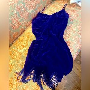 Vintage purple blue party dress with beaded fringe